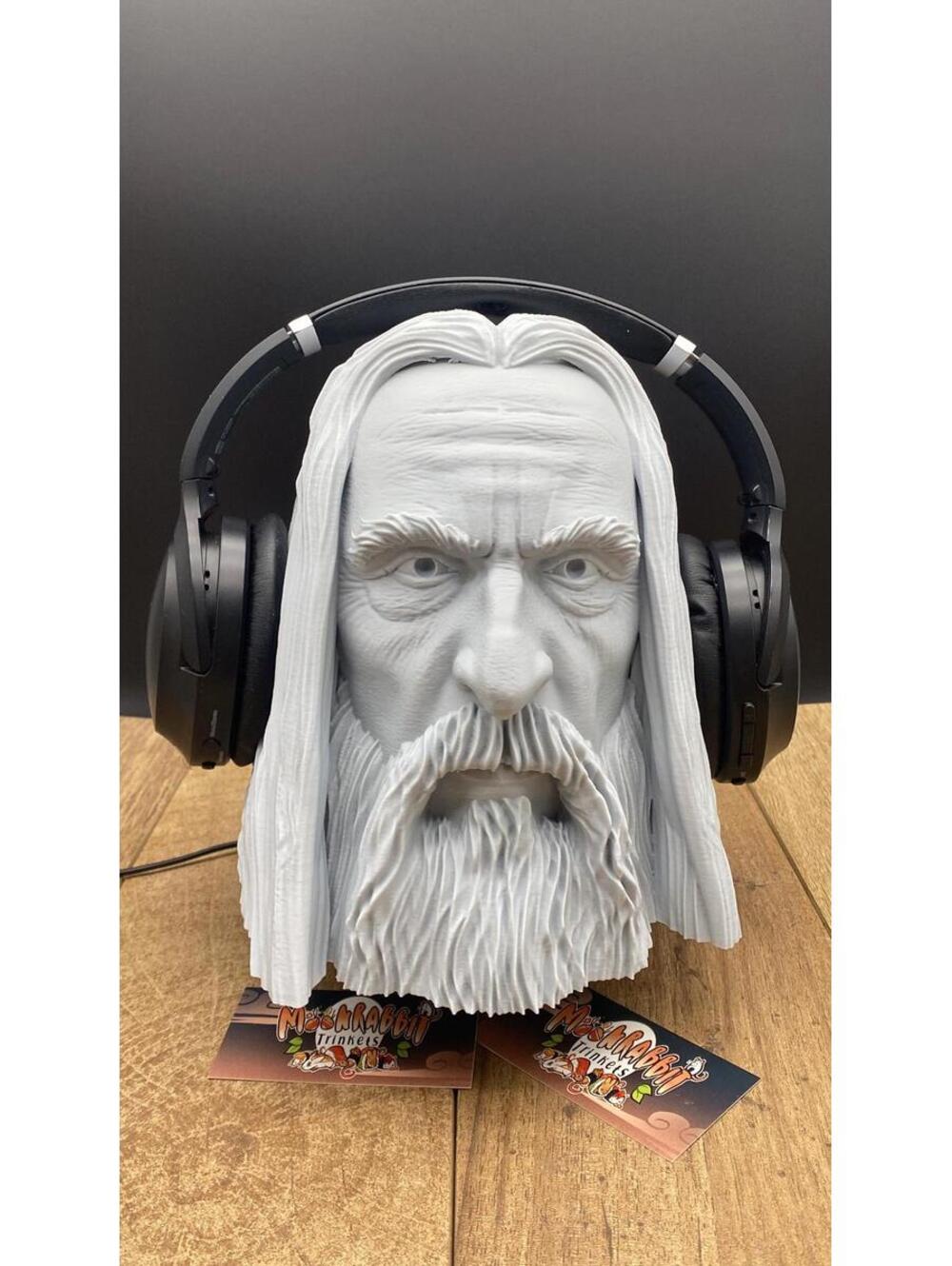 Dark Wizard Headphone Stand - Christopher Lee Bust - Game Room Decor - Dad Gift